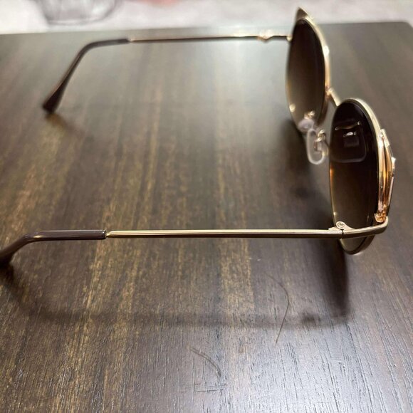 Women's Like New, Gold & Brown Tinted Round Cat Eye Sunglasses - Picture 5 of 7